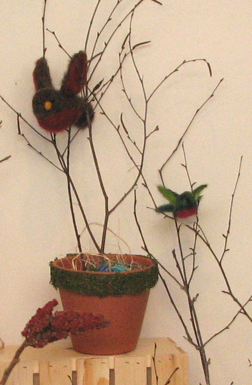J. Malone led a group of Girl Questers in making an entire exhibit of felted birds.