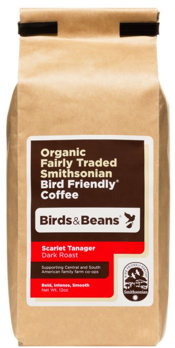 Birds and Beans Coffee: Scarlet Tanager (dark roast) [image of full 12-oz. bag of coffe]
